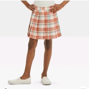 Girls' Woven Pleated Plaid Skirt - Cat & Jack Cream - XL (14)